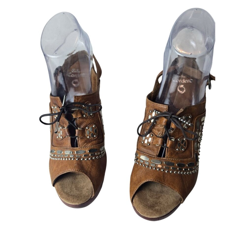 Calleen Cordero Katia Brown Leather Peep-Toe Oxford‎ Heels Size 8 - Picture 2 of 11
